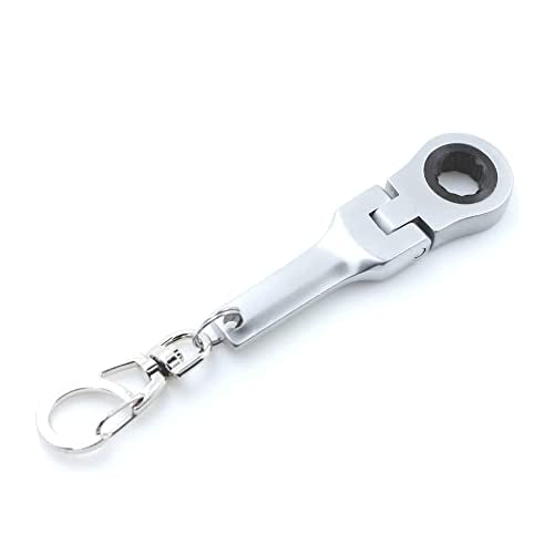 SaiDian 1Pcs 10mm Ratcheting Wrench Key Chains Portable Ratchet Wrench Keychain Key Ring Flex Head Mini Hardware Tool