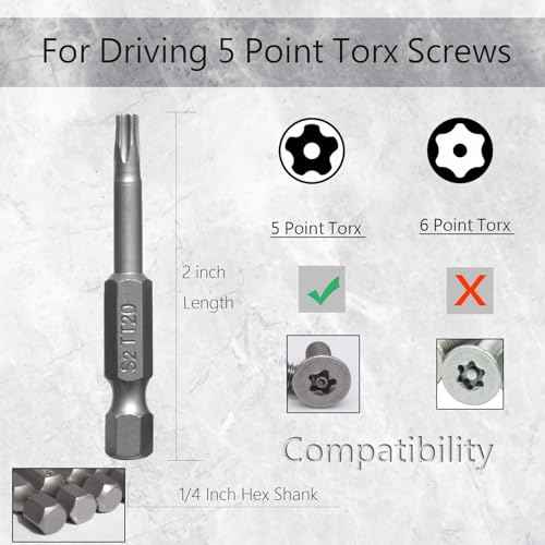 8Pcs 5 Point Torx Star Security Screwdriver Bits Set Magnetic Tamper Proof T8-T40 1/4" Hex Shank