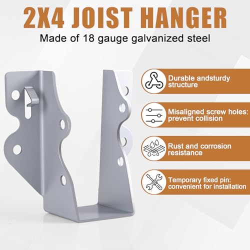GURONG 2x4 Galvanized Steel Joist Hangers 20 Pcs, 16 Gauge Face Mount, 2" x 4"