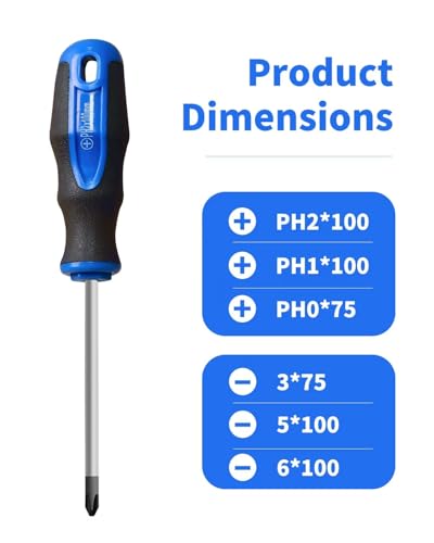 Rotation 6PC Magnetic Tip Screwdriver Set - Black Tip Matt, Phillips & Flat