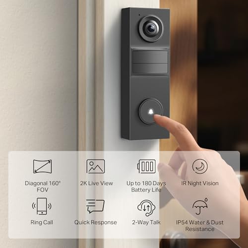 Tapo 2K Wireless Smart Video Doorbell D205 Battery Powered, Doorbell Only