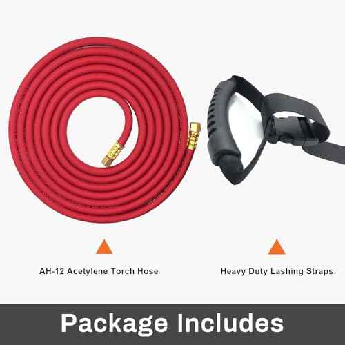 0386-1090 AH-12 Air Acetylene Torch Hose with Lashing Strap, 12FT, "A" Fitting, Replacement Welding Hose Compatible with Torch AR-B/AR-MC Regulators, G4/PLF-A Handles, B/MC Tanks