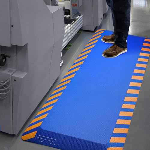FEATOL Anti Fatigue Mat Industrial, Ergonomic Standing Floor Mat for Work for Stand -Safety Support for Leg & Back Pain(Blue with Yellow Border, 17" x 24", 1PC)