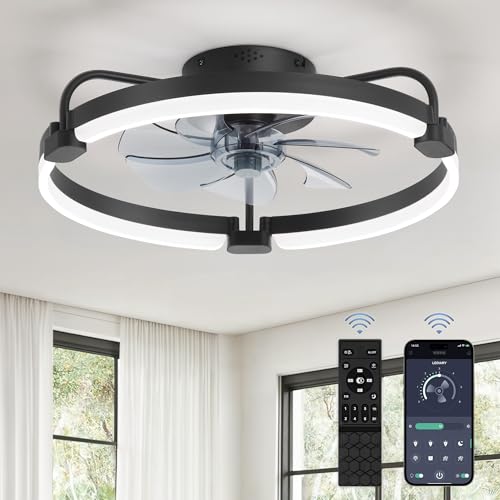 LEDIARY 20-Inch Black Ceiling Fan with Remote and Stepless Dimming