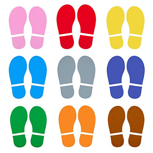 Kids Footprint Floor Decals - 45 Pairs, 90 Prints, Waterproof Stickers, 2.5x5.9 Inch, Multi-Color for Classroom & Party