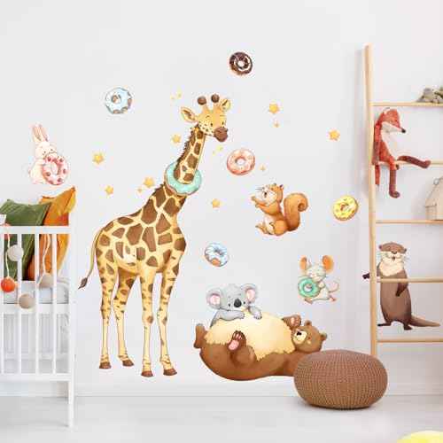 Supzone Jungle Animal Wall Decals, Giraffe Forest Safari Animal Wall Stickers Peel and Stick Art Decor for Kids Baby Bedroom Living Room Nursery Playroom Classroom Kindergarten