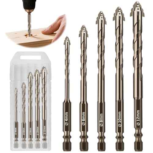 5PCS Four Blade Serrated Eccentric Drill Bits, High-Strength Eccentric Twist Drill Bit, Four Edged Serrated Eccentric Drill Bit Set for Concrete Glass Brick Cement Tile Marble Wood(4/6/8/10/12mm)