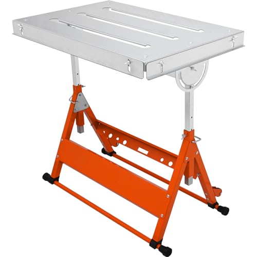 VEVOR Welding Table Foldable 30"x20", Welding Workbench Table 400lbs Load Capacity Steel on Wheels, Work Bench Adjustable Height with 3 Tilt Angles, Three 1.1" Slot, Retractable Guide Rails