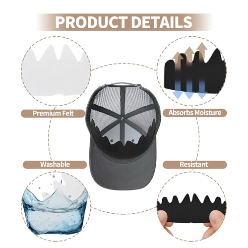 20 PCS Baseball Caps Inserts, Felt Reusable & Washable hat liners sweat protection,sweat liners for baseball caps,hat shaper, hat insert to keep shape, golf hat sweat liner(Black & White)