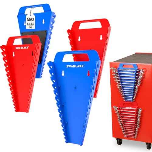 SWANLAKE Magnetic Wrench Organizer Toolbox Holder, 4-Pack SAE (1/4'' to 1-1/16''), Metric (6mm to 27mm) Wrench Organizers, Total Hold 60 Slots Ratchet Holders for Tool Box
