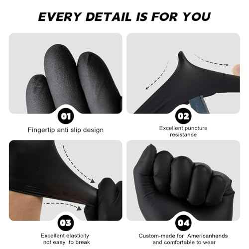 FINITEX Nitrile Disposable Gloves - Black, 3.5mil, 100PCS, Powder-Free, Medical & Exam, Food Gloves