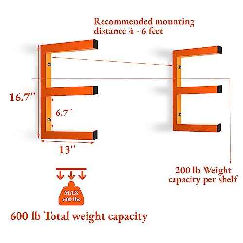 Lumber Storage Rack Wall Mount, Heavy Duty Metal Wood Organizer with 3-Level Each Shelf Holds Up 200 Lbs, Indoor & Outdoor Use