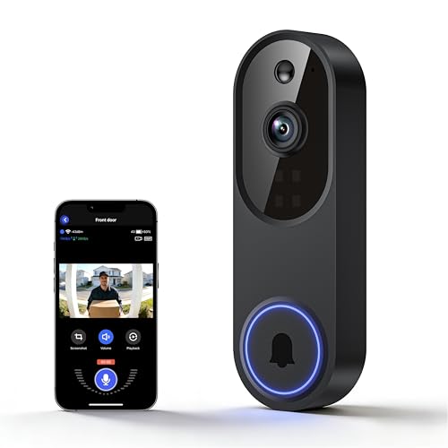 Lunelyx Black 1080P Wireless Video Doorbell Camera with Night Vision, AI Human Detection, Two-Way Audio & Cloud Storage