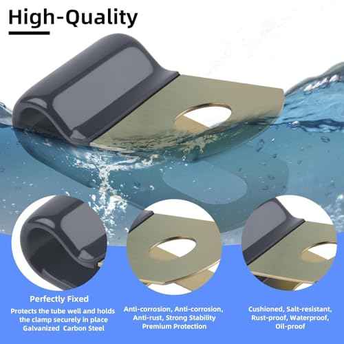 40 Pack Cable Clamps Galvanized Steel 1/4 Hose Clamp Metal Clamp Rubber Cushioned Insulated P Clamps Tube Holder for Tube, Pipe or Wire Cord Installation