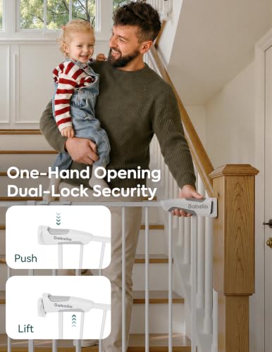 Babelio White Baby Gate 28" H, 26-43" W, Hardware Mount, Auto-Close
