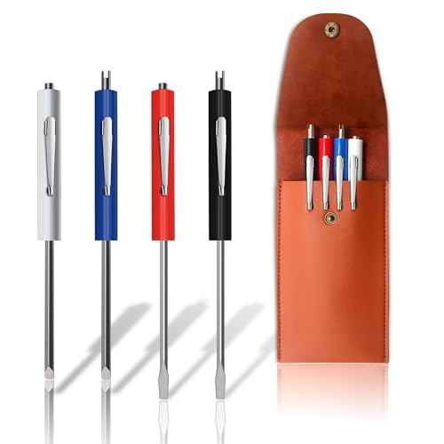 4pcs Pocket Screwdriver Set with 1 Synthetic Leather Case, Removable Screwdriver Pen, Magnetic Slotting, Valve Core Tool Mini Screwdriver with Dual Bits.