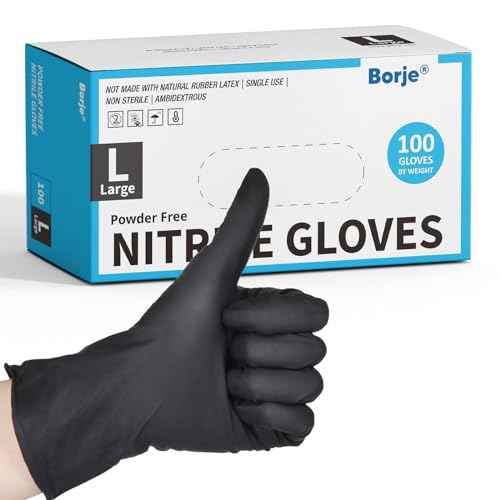 Borje Nitrile Gloves Large, 100 Count Disposable Gloves, 4 Mil, Black, Latex-Free Powder-Free, Medical Exam, Food Safe, Cleaning, Cooking