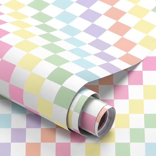 Drydiet Pastel Checker Wallpaper Peel and Stick Contact Paper 15.8 x 118.1 in
