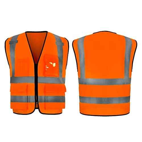 sesafety Reflective Safety Vest with Pockets and Zipper, High Visibility Construction Vest, Hi Vis Vest, ANSI Class 2, Orange, M