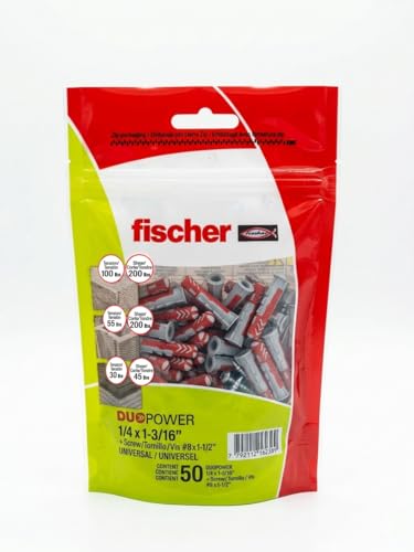 fischer DuoPower Self-Adjusting Wall Anchors for Masonry & Drywall, 100 Pack
