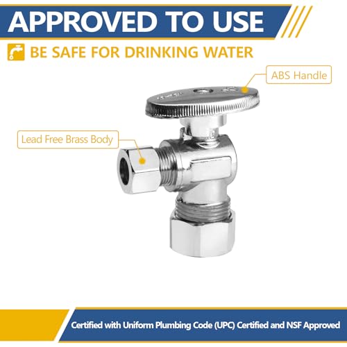 GUOFIS 10-Pack Angle Compression Stop Valves 1/4 Turn Shut Off Brass Plumbing Fittings