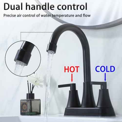 SHACO Black Bathroom Faucets for Sink 3 Hole, 2 Handle 360 Swivel Spout Stainless Steel 4 Inch Centerset Faucet for Vanity RV with Pop-up Drain and Supply Hoses, 2 Pack