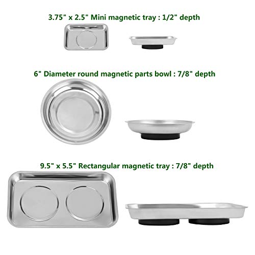 VASTOOLS Magnetic Tray Holder 3pc - 9.5x5.5in Tray + 6in Bowl + 3.75x2.5in Mini Tray, Stainless Steel