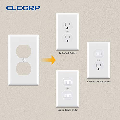 ELEGRP 10 Pack Duplex Wall Outlet Covers, Unbreakable Polycarbonate, Glossy White, 1-Gang Standard Size