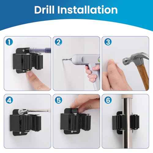 Broom Holder Wall Mount, 4PCS Broom Hanger Wall Mount, Stainless Steel Heavy Duty Mop Holder Broom Mop Hanger Wall with Screws, Garden Outdoor Tool Organizer Rack Broom Hanger (Black)