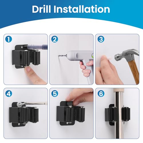 4-Pack Wall Mount Broom Holders - Stainless Steel Heavy Duty Mop Organizer for Garden & Home