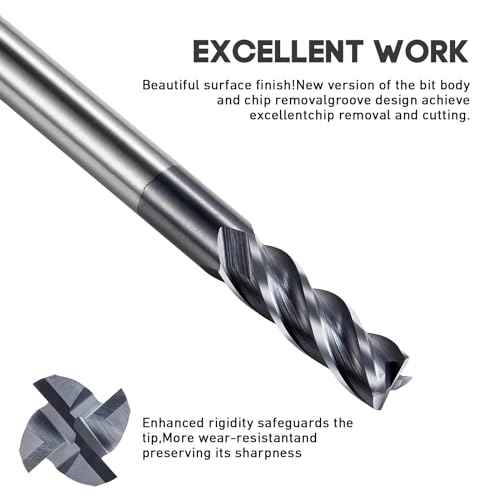 1/8" Micrograin Carbide Square End Mill Set, 4 Flute HRC 45 Deg AlTiN Coating End Mill Bits Set for Milling Alloy Steels, Hardened Steel,CNC Router Bits for DIYers & Professionals