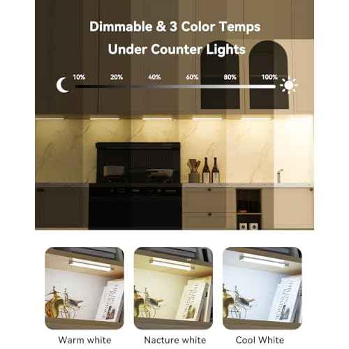 Under Cabinet Lighting 8 Inches Rechargeable Motion Sensor Light Indoor, 3 Color Dimmable Closet Light Battery Operated, USB Stick on LED Magnetic Under Counter Lights for Kitchen Stair, 3 Packs