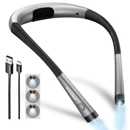 Glocusent Rechargeable Neck Reading Light - Medium Gray, 80-Hour, Dimmable