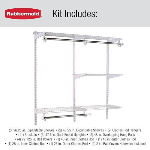 Rubbermaid Configurations Custom Closet Kit 4-8 Ft White Adjustable Shelving