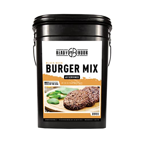 Ready Hour Black Bean Burger Mix - 25-Year Shelf Life, Vegan Emergency Food Supply, Includes 10 Resealable Pouches, 60 Servings