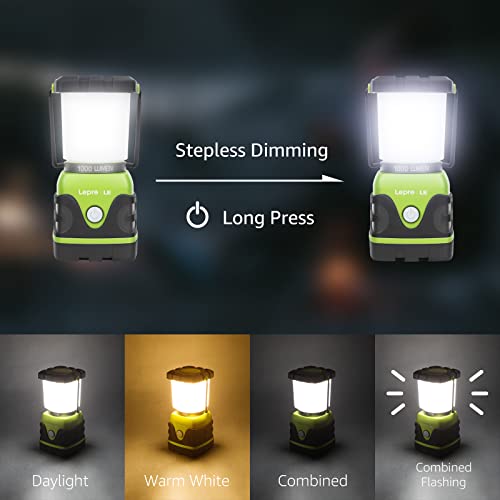 Lepro 1000LM Battery Powered LED Camping Lantern - Green, 4 Light Modes