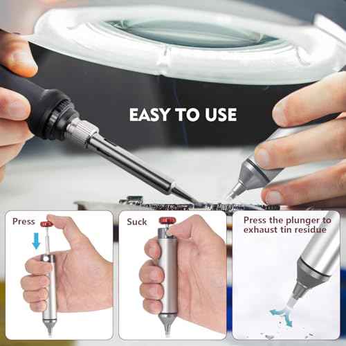Solder Sucker,HANDSKIT No Clog Desoldering Wick for Solder Removing Heat Resistant Sucking Nozzle Tube Desolder Tool Soldering Pump Strong Vacuum Suction Remover Desolder Gun Solder Iron Cleaner