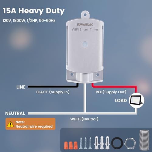WiFi Outdoor Smart Timer Switch 15A for Electrical Boxes - Waterproof, App Control