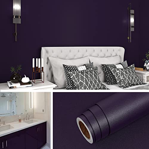 Livelynine Dark Purple Peel and Stick Wallpaper Removable Contact Paper for Countertops Desk Cabinets Walls Gothic Moody Wall Paper for Bedroom Bathroom Living Room Dorm Shelves Vinyl Wrap 15.8x78.8