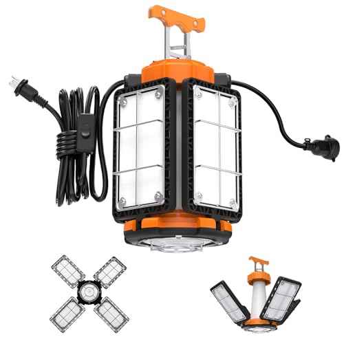 LED Temporary Work Light: 100W 15000Lumen with Brightness Adjustable Switch, 4 Deformable Panels Linkable Hanging Work Light, Portable 5000K Led Work Light for Workshop Construction Site Garage