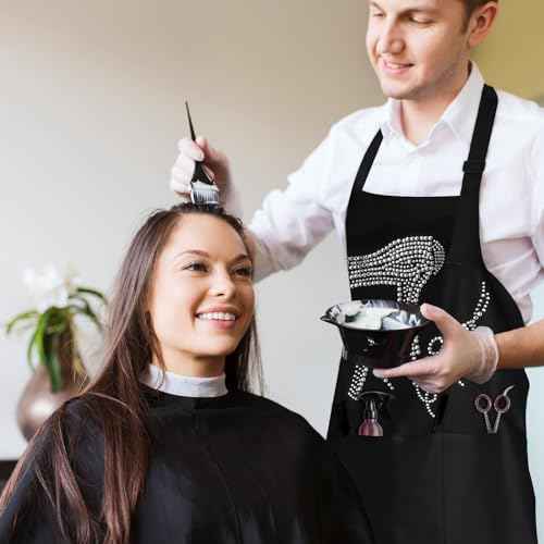 Coume Hair Stylist Apron Hairstylist Salon Apron with Rhinestone Tools and 3 Pockets Hairdresser Barber Aprons(Trendy)