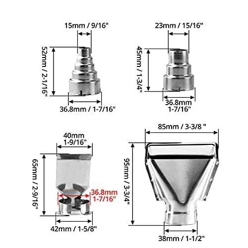 QWORK Heat Gun Nozzles Kits, 4 Pcs Stainless Steel Reflector Nozzle Hot Air Gun Soldering Station Nozzle Tool