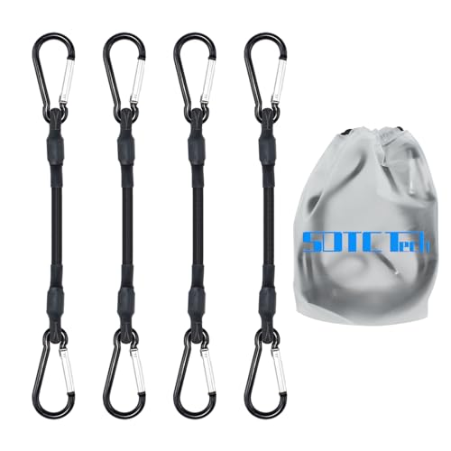 SDTC Tech 8 Inch Mini Bungee Cords with Carabiner Hooks - 4 Pack