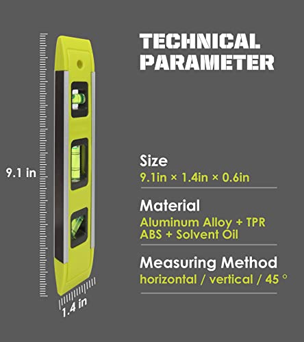 Level & Tool Magnetic Aluminum Reinforced Torpedo Level 9" Green (1PCS) - DIFFLIFE