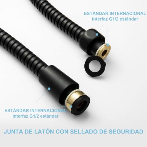 OFFO 60-Inch Matte Black Kink-Free Stainless Steel Shower Hose with Brass Fittings