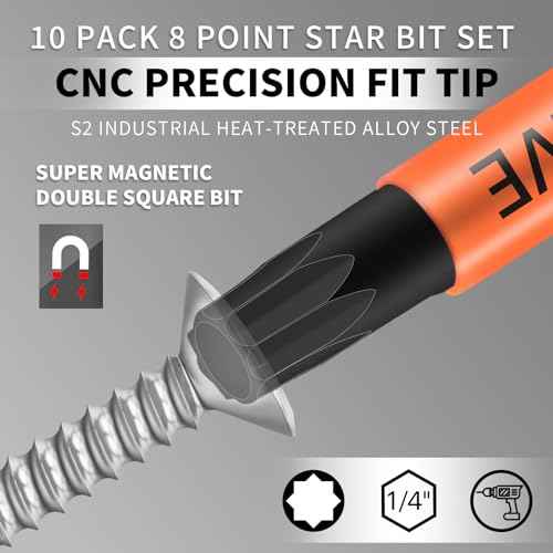 Professional 10-Pack 8 Point Torx Star & Double Square Bit Set - Premium S2 Alloy Steel with Magnetic Heads & Hex Shank, 8 Point Star Bit for Trailer (Sizes #1, #2, #3), by DYRECELVE