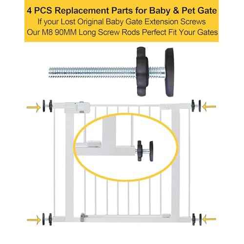 4 Pack Baby Gate Replacement Parts Threaded Spindle Rod 8MM(M8), Screw Bolts Hardware Kit for Pet & Dog Pressure Mounted Safety Door & Stair Gates (a Black)