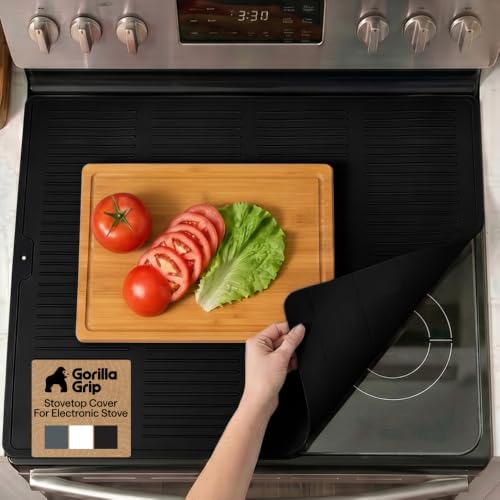 Gorilla Grip Silicone Stove Top Cover 28 x 20 in Black for Electric Stoves - Dual-Sided, Waterproof