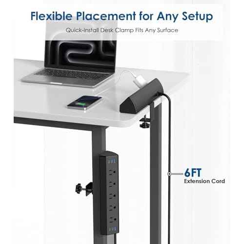 Jgstkcity Desk Clamp Power Strip USB C,40W Total Fast Charging Station,4 PD 20W USB C Ports,Desk Edge Mount Surge Protector,5 Outlets,Fit 1.96" Tabletop Edge,ETL Listed