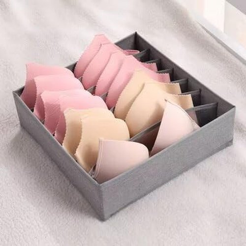 Underwear Drawer Organizer Set – Grey Collapsible Storage Boxes with 7 Compartments for Bras, Socks, and Ties – Made of Oxford Fabric with Sturdy Plastic Frame